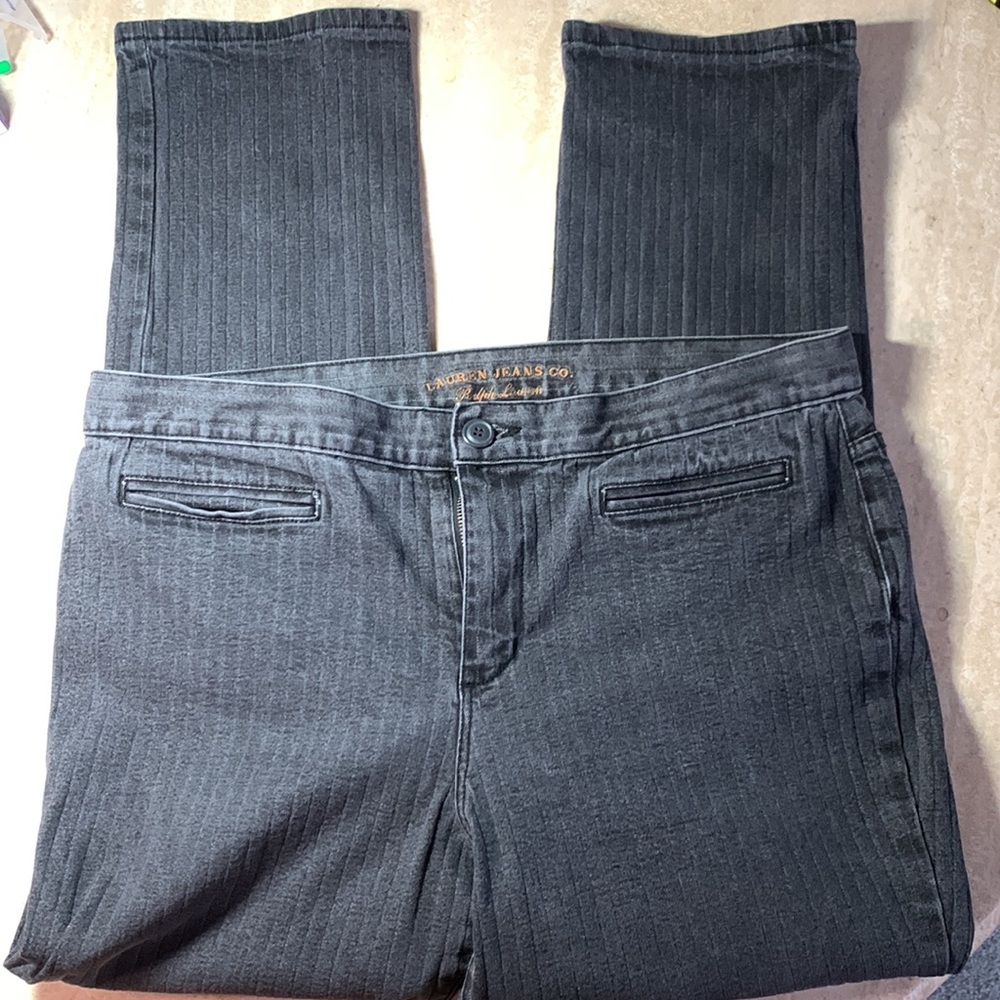 LAUREN JEANS CO Ralph Lauren jeans, grey, edgy stripe texture, high rise. 14P - Picture 9 of 17